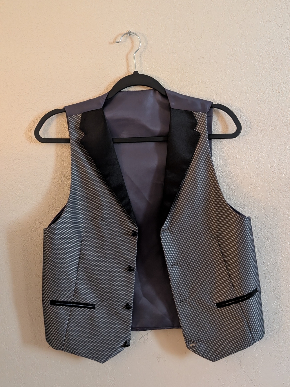 Men's Textured Gray Dress Vest with Black Trim